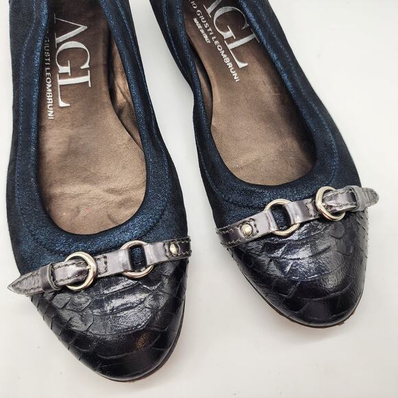 AGL Monika Cap Toe Ballet Flats Navy Blue Leather Shimmer EU 38.5 US 8.5 - Picture 3 of 8